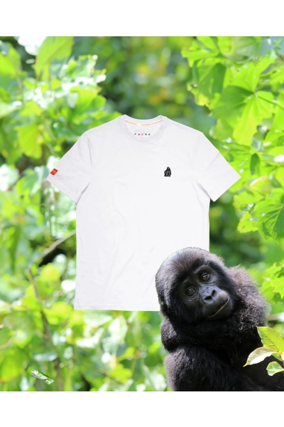 T-shirt męski Basic z gorylem wschodnim - biały